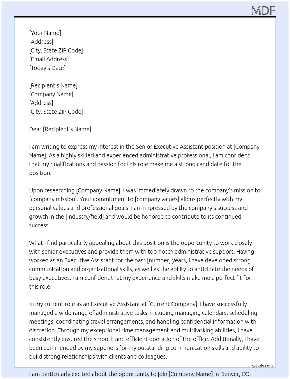 Senior Executive Assistant At sadf Cover Letter