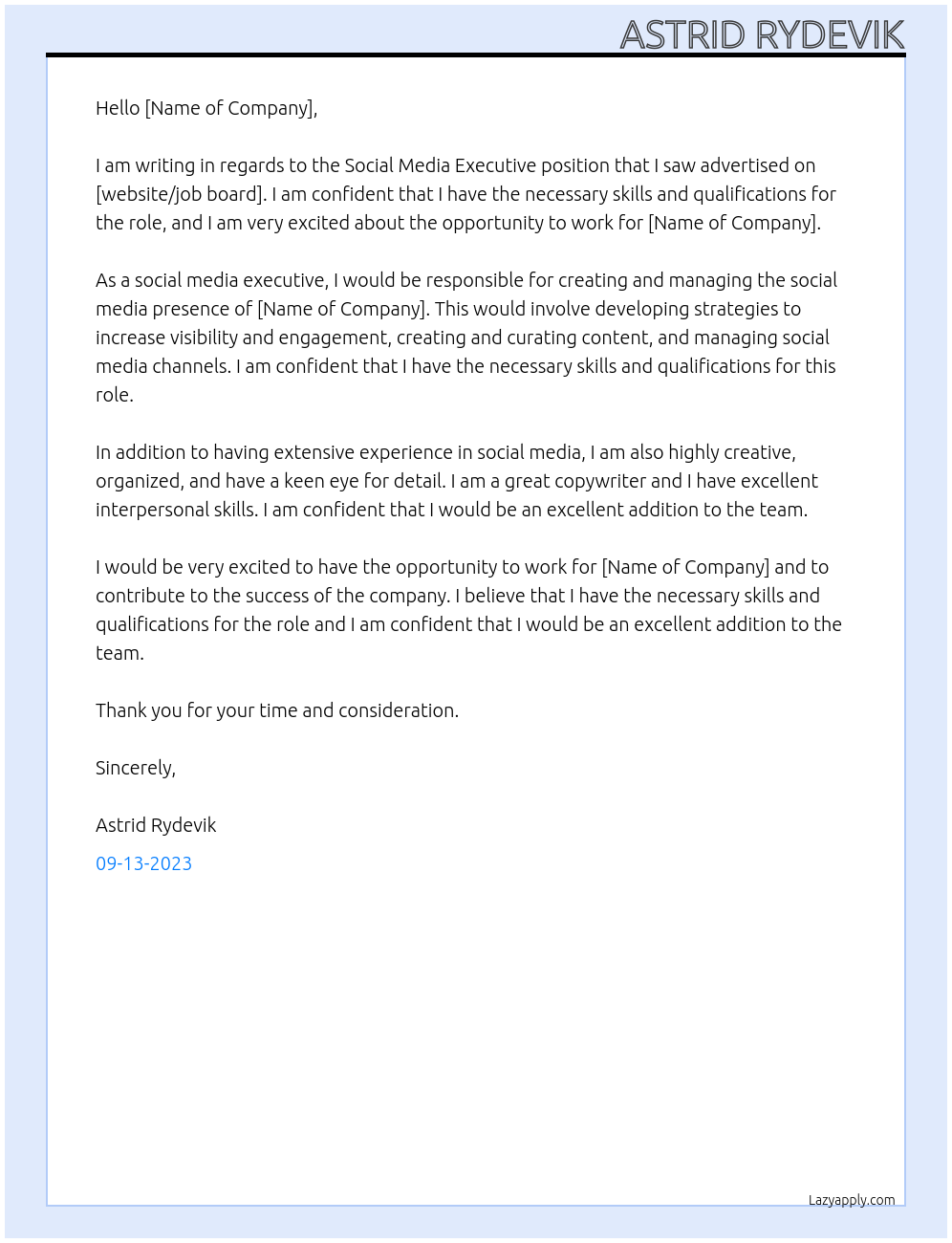 Social media executive At - Cover Letter