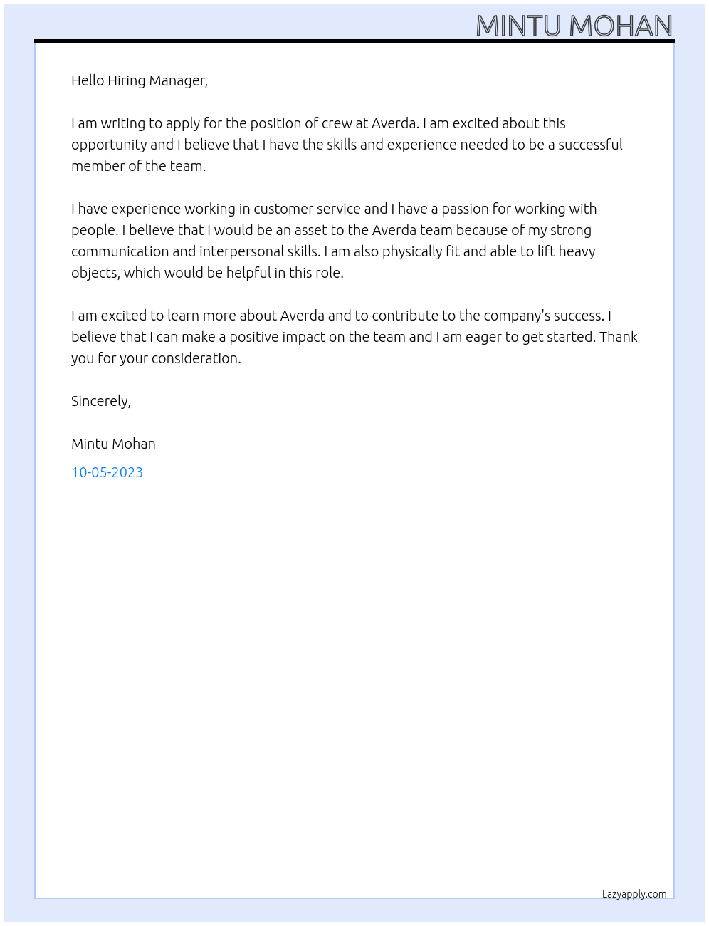 crew At Averda Cover Letter