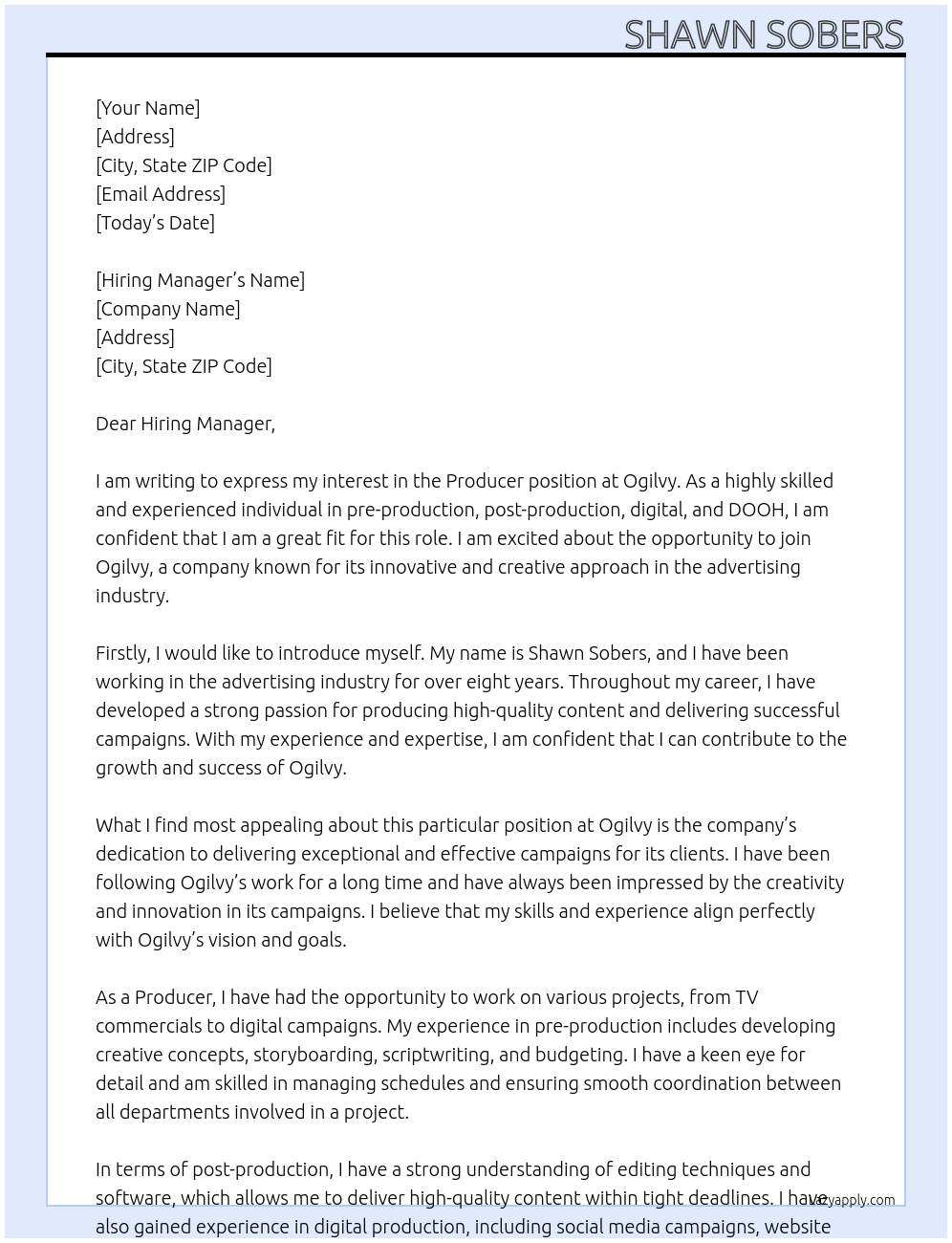 Producer At Ogilvy Cover Letter