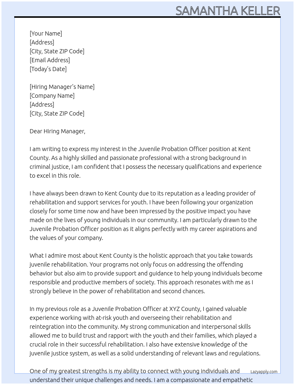Juvenile Probation Officer At Kent County Cover Letter
