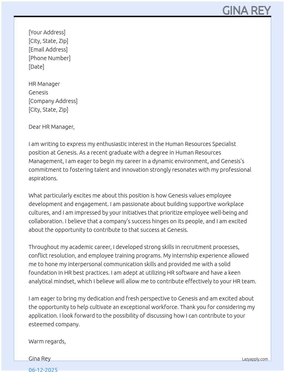 Cover letter for human resources specialist - LazyApply