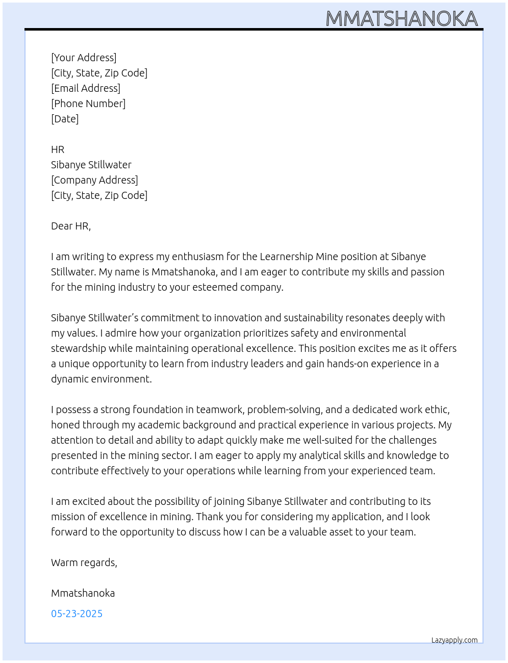 Cover letter for learnership mine - Z33GoOsfIqAmYwXxb59Q 