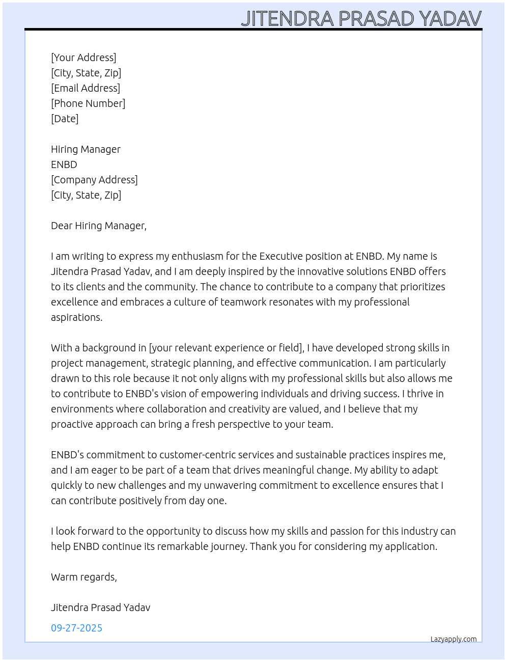 Executive At ENBD Cover Letter