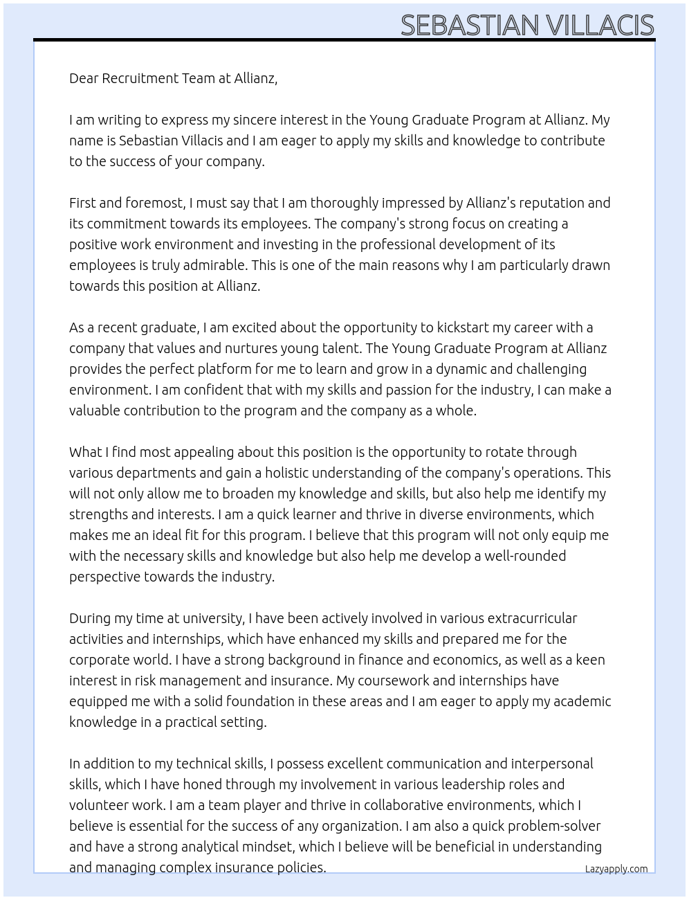 Young Graduate Program At Allianz Cover Letter