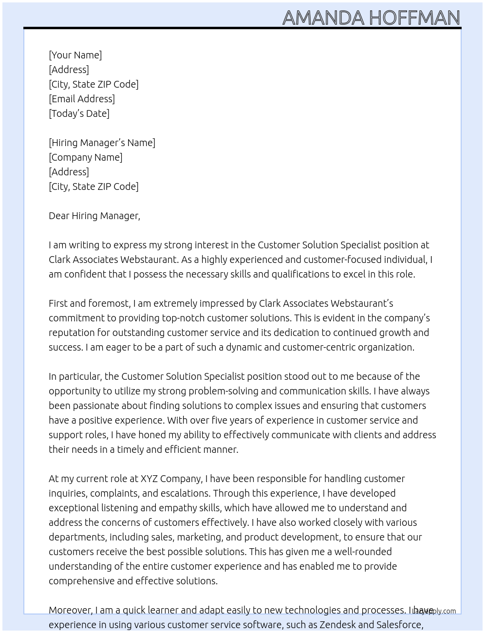 customer solution specialist At Clark Associates Webstaurant Cover Letter