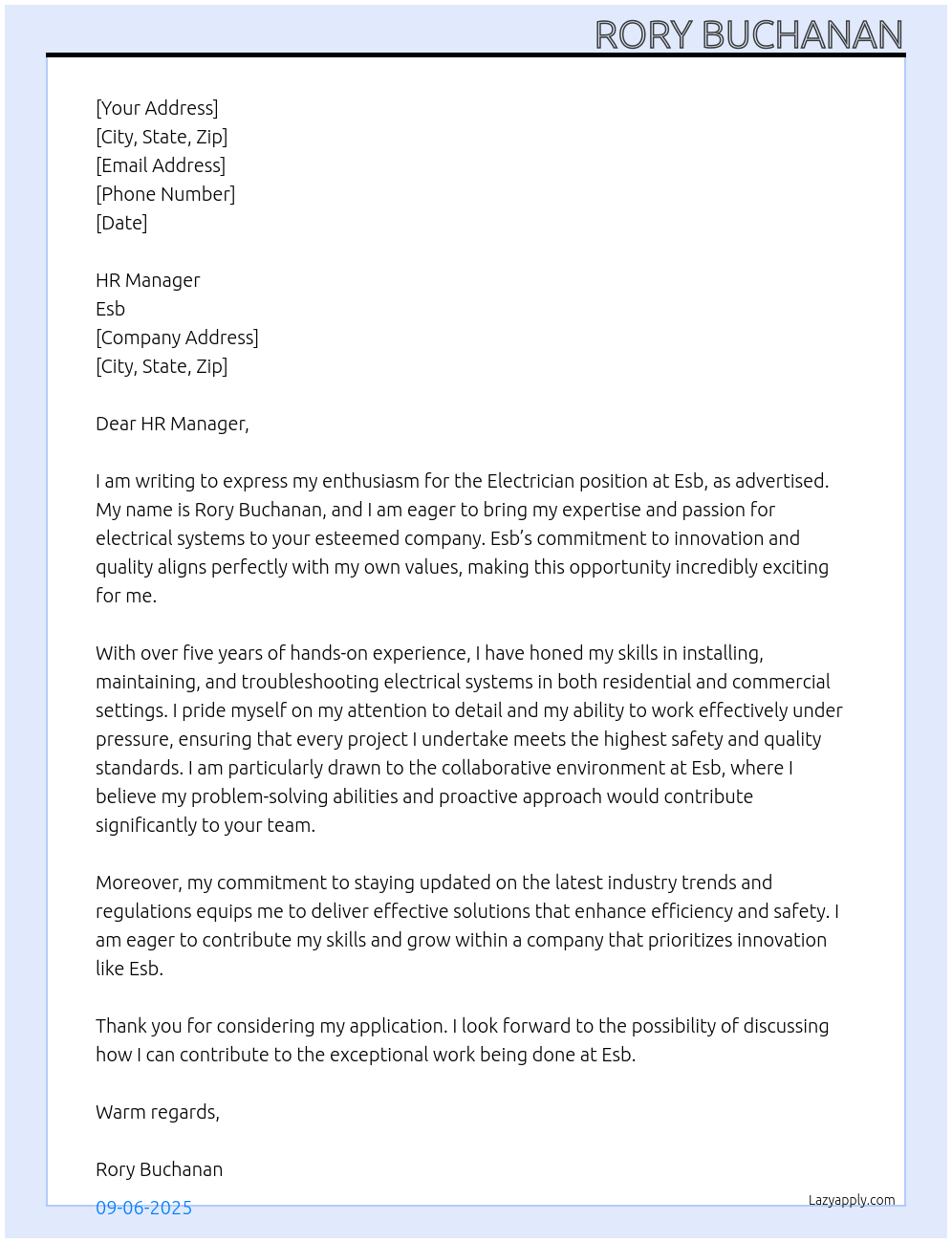 Electrician At Esb Cover Letter