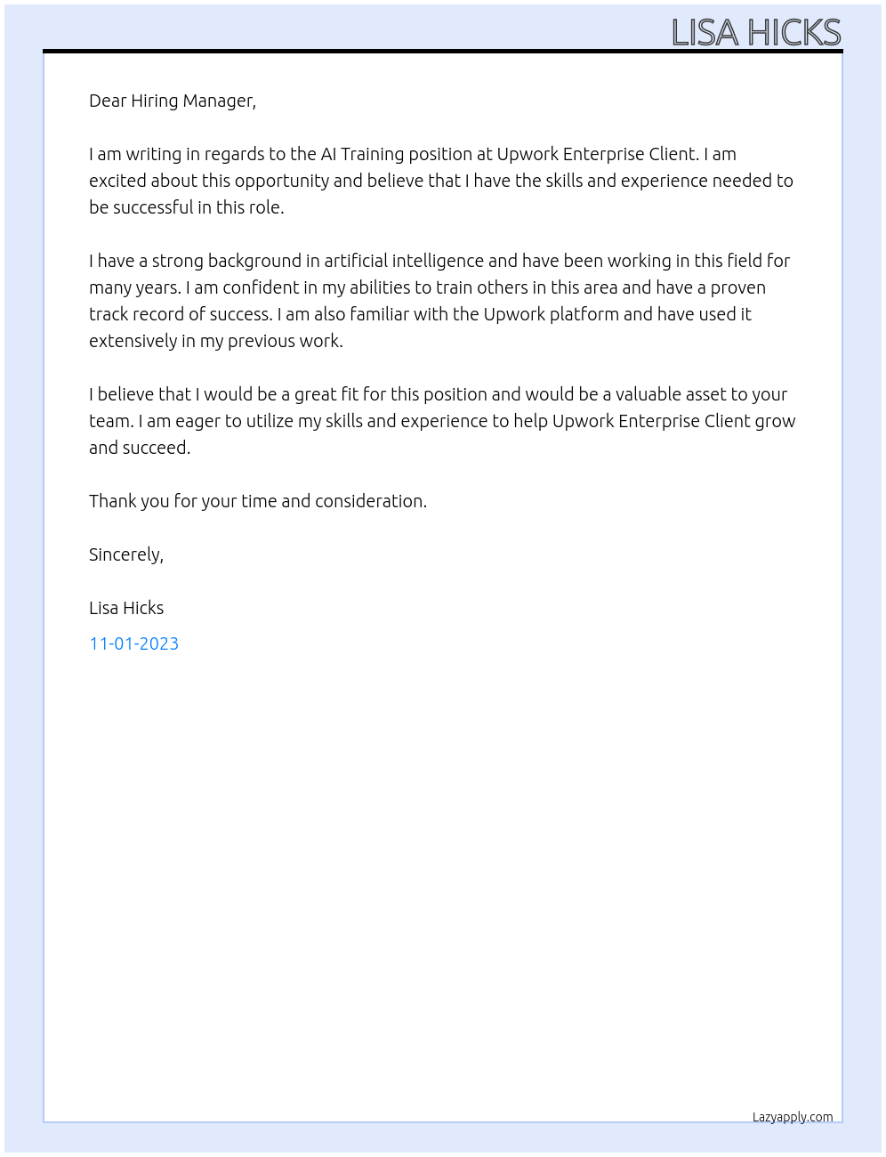 AI Training At Upwork Enterprise Client Cover Letter