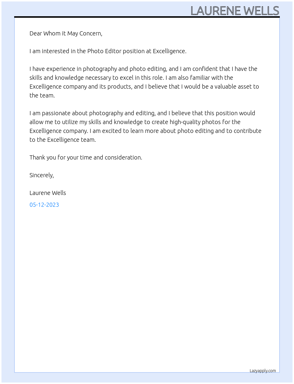 Photo Editor At Excelligence Cover Letter