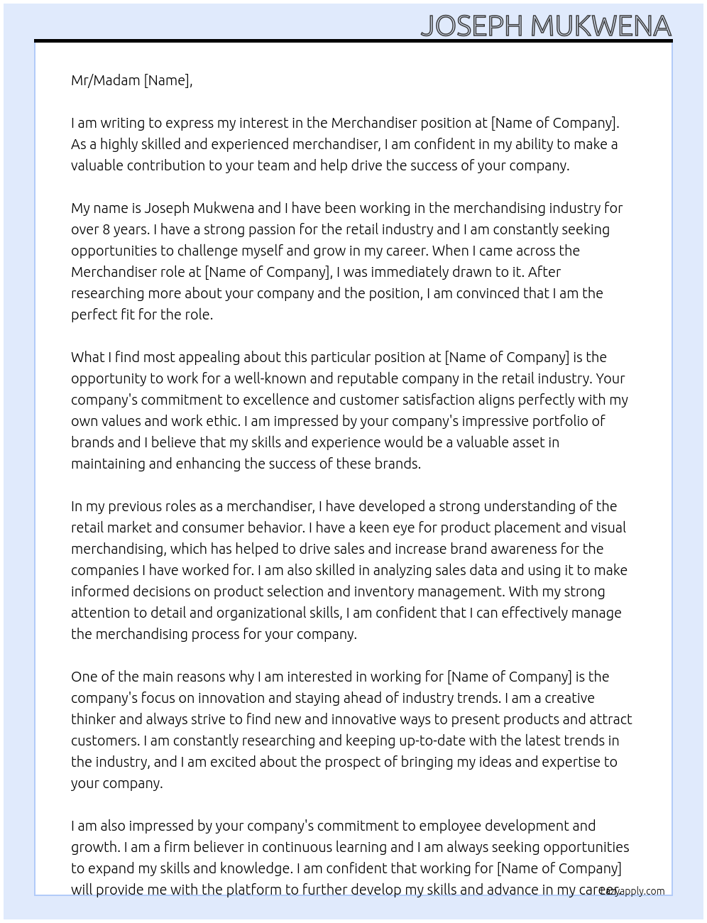 merchandiser At merchandiser Cover Letter