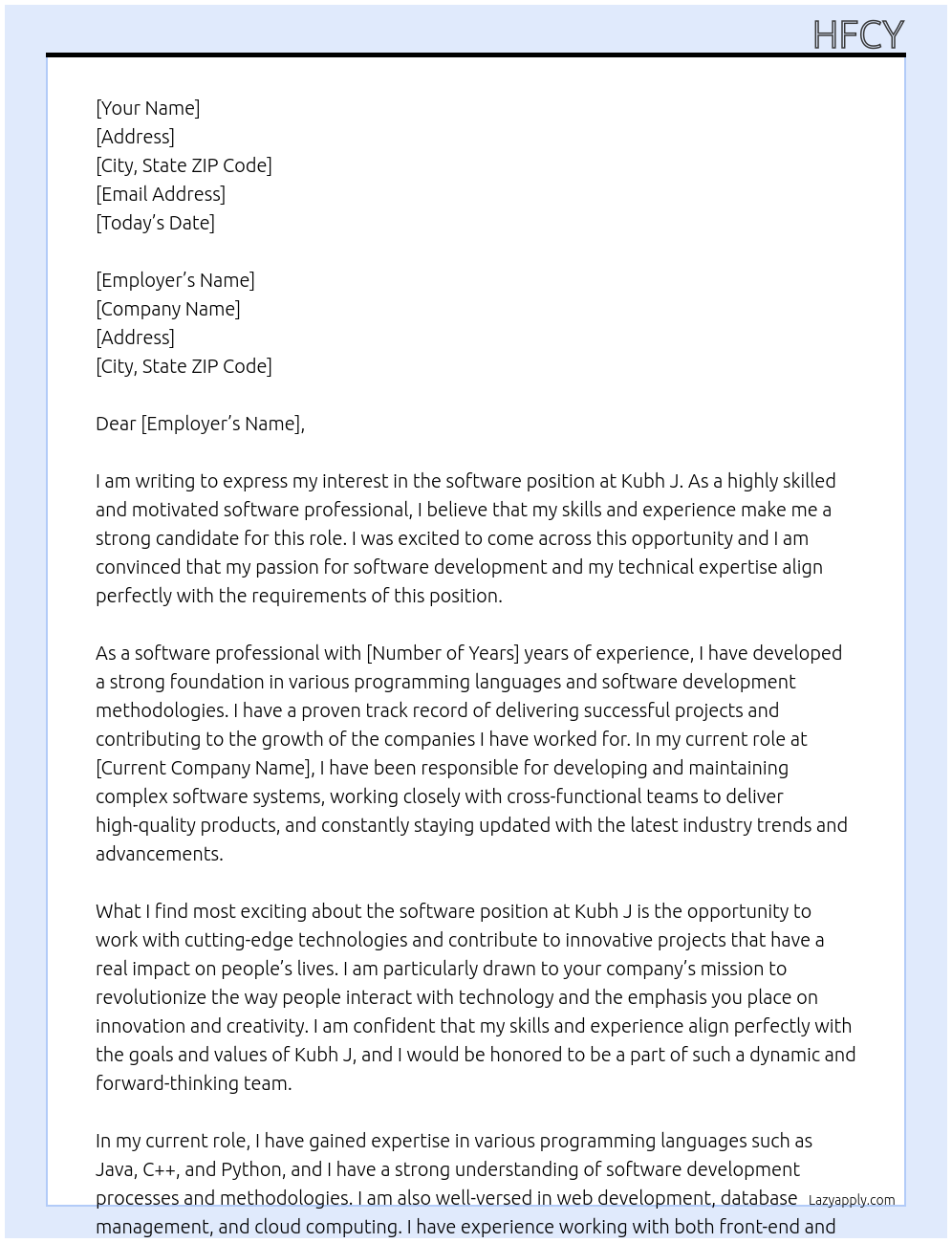 software At kubh j Cover Letter