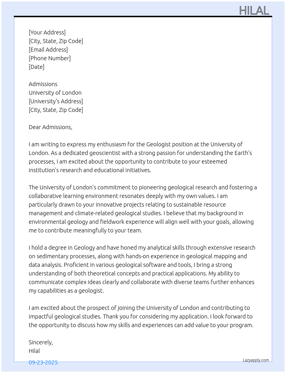 Cover letter for geologist - LazyApply