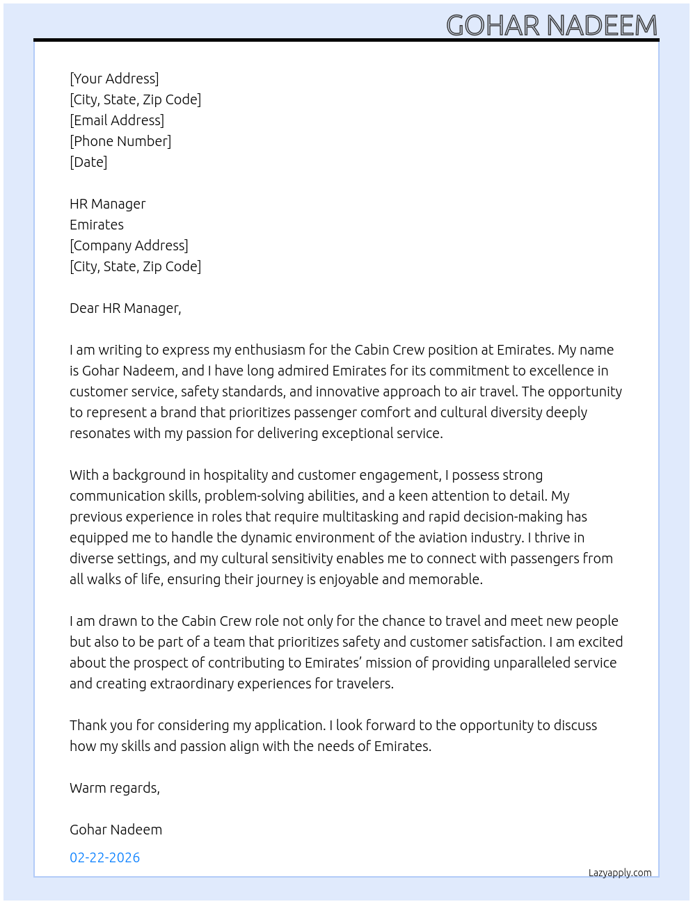 Cover letter for cabin crew - LazyApply