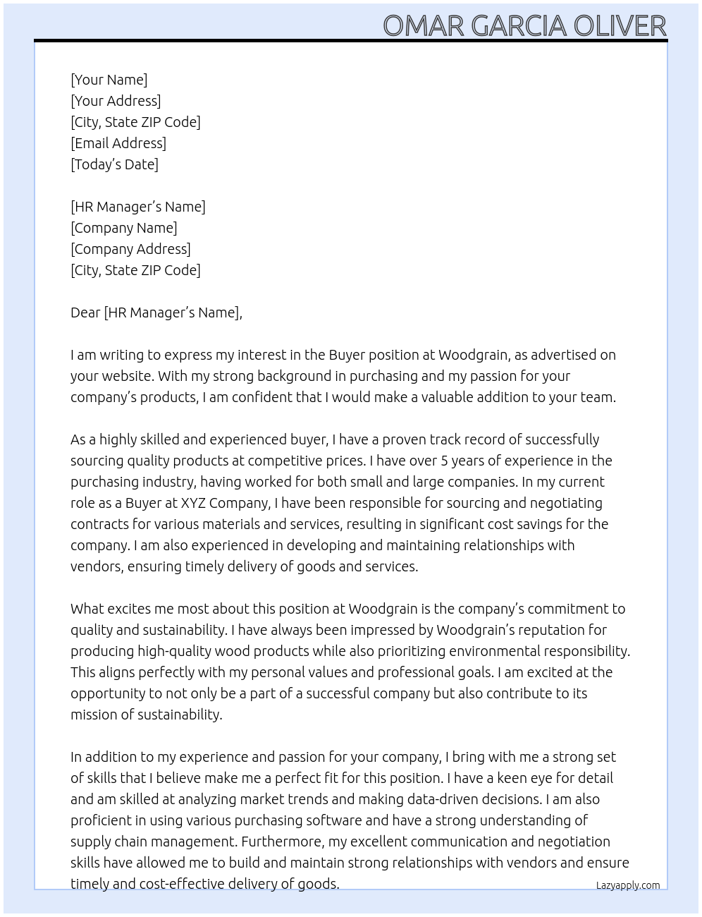 Buyer At Woodgrain Cover Letter