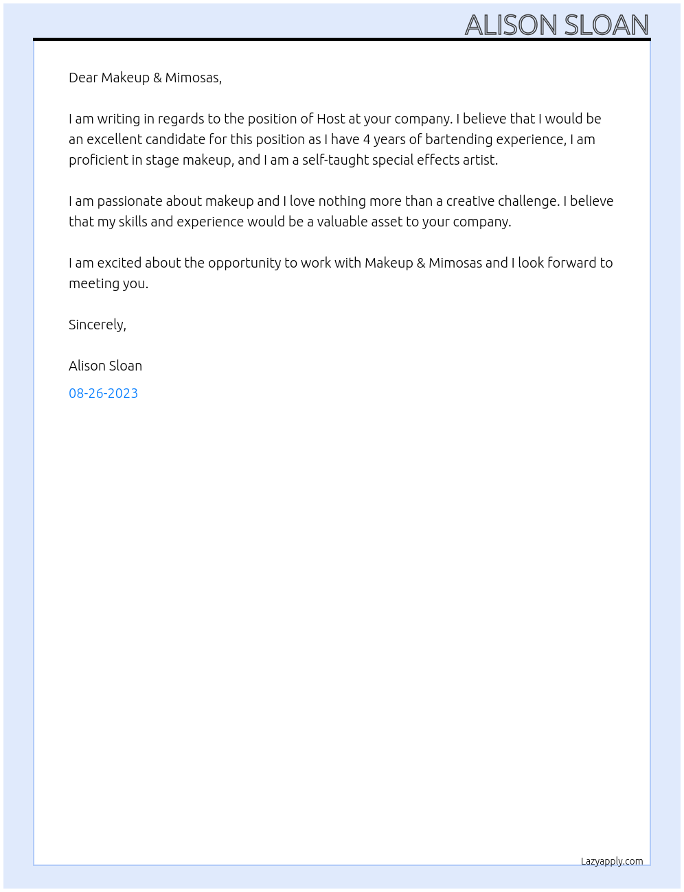 Host At Makeup & Mimosas Cover Letter