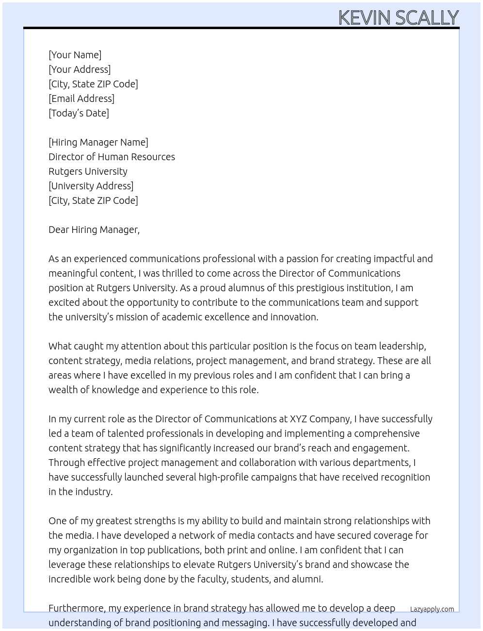 Director of Communications At Rutgers University Cover Letter