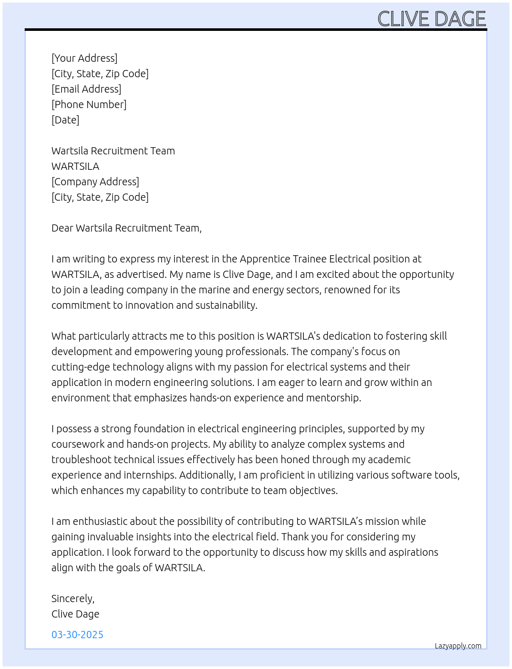 Cover letter for applying for apprentice trainee electrical - LazyApply
