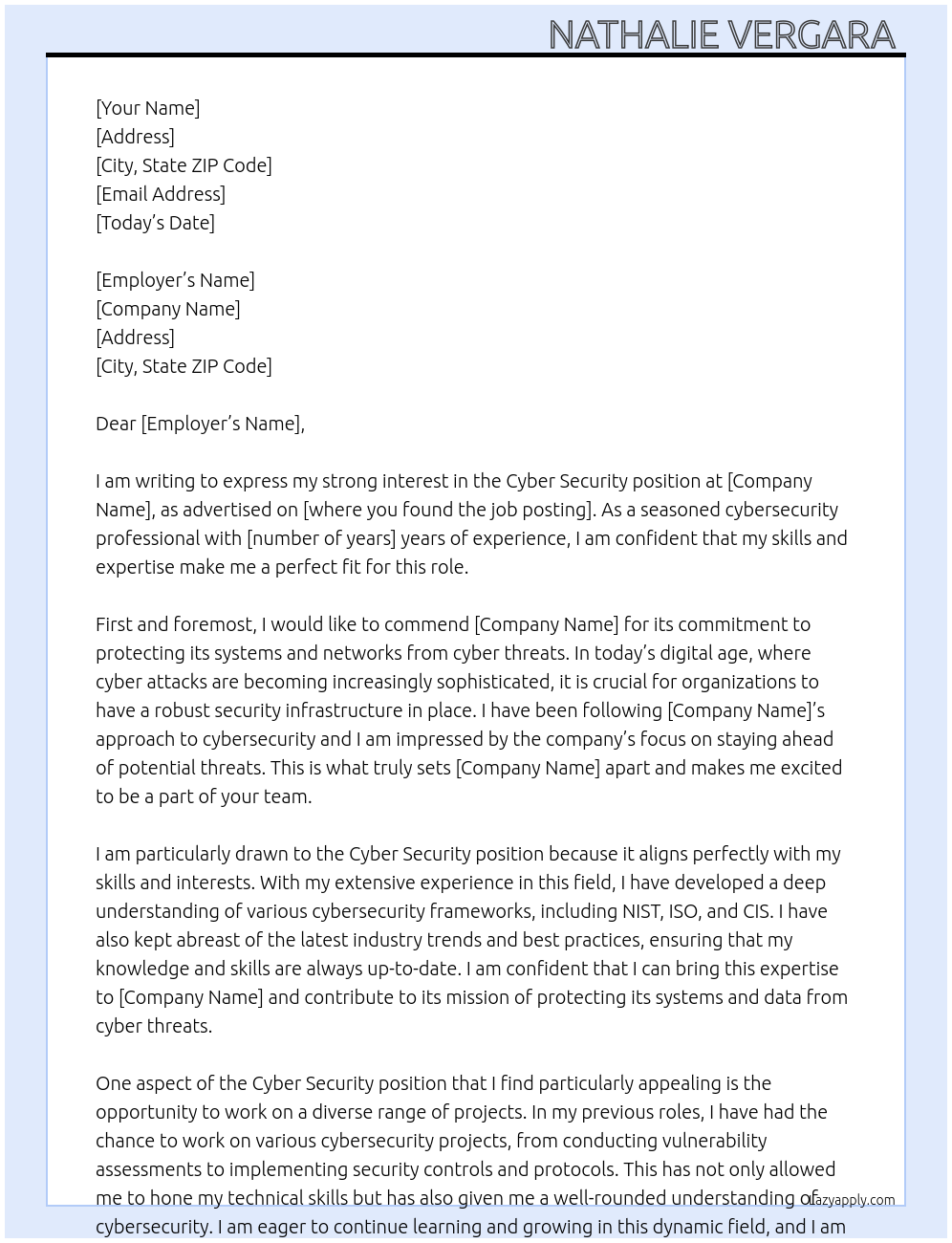 Cyber security At LordChick79 Cover Letter