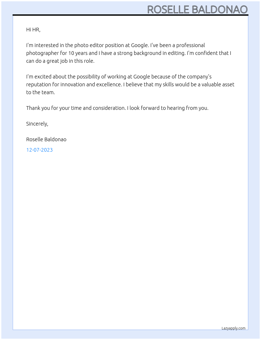 photo editor At google Cover Letter