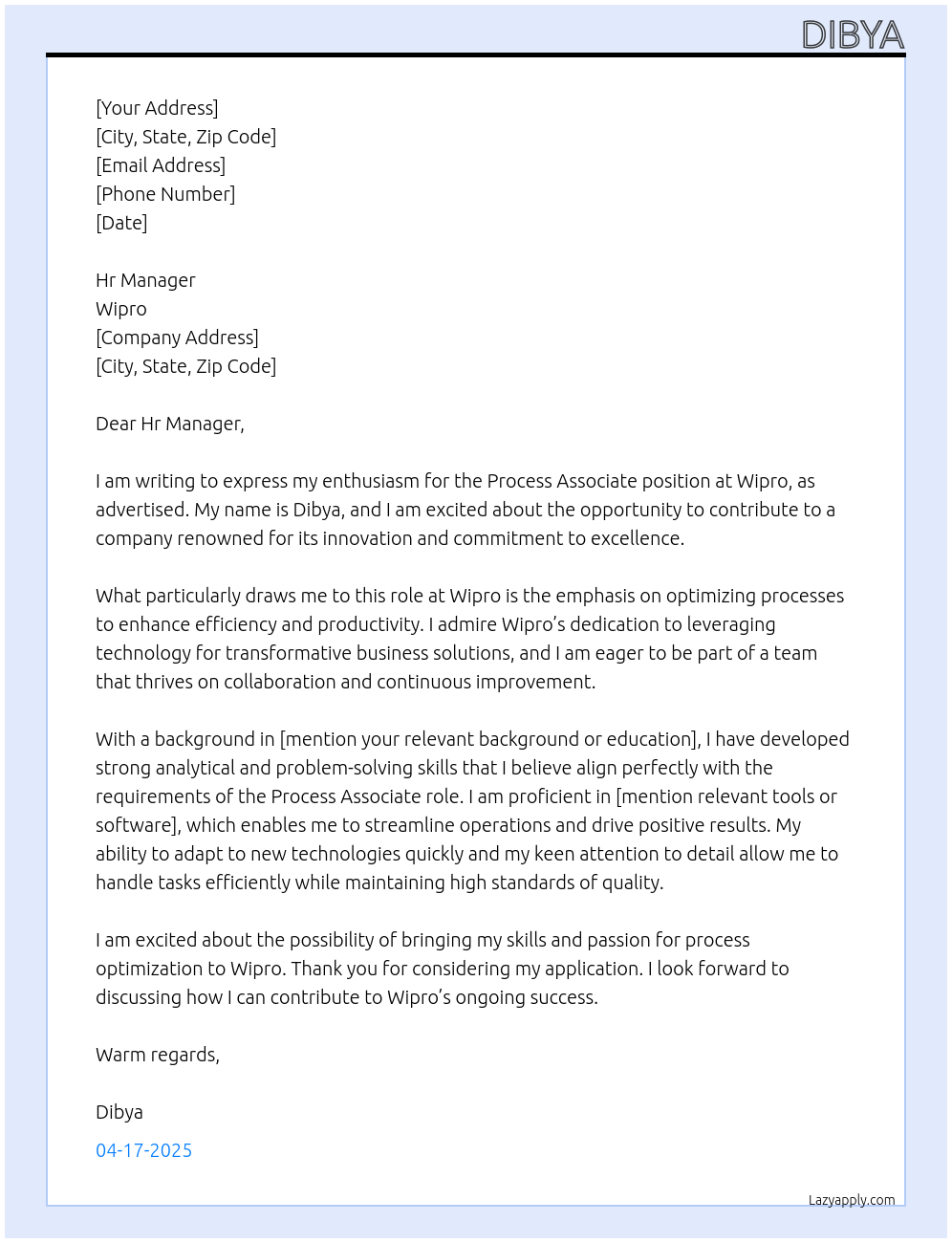 Process Associate Role Cover letter for process associate - LazyApply