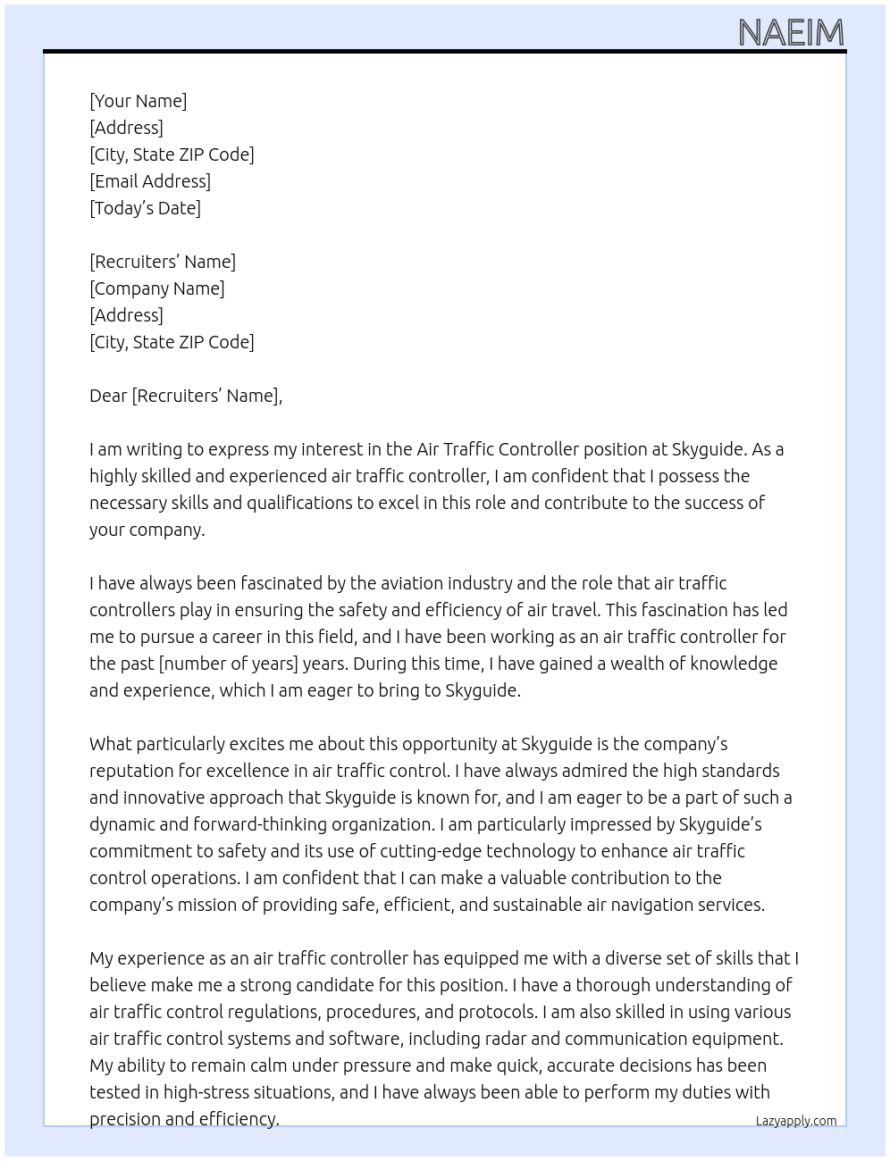 Air traffic controller At Skyguide Cover Letter