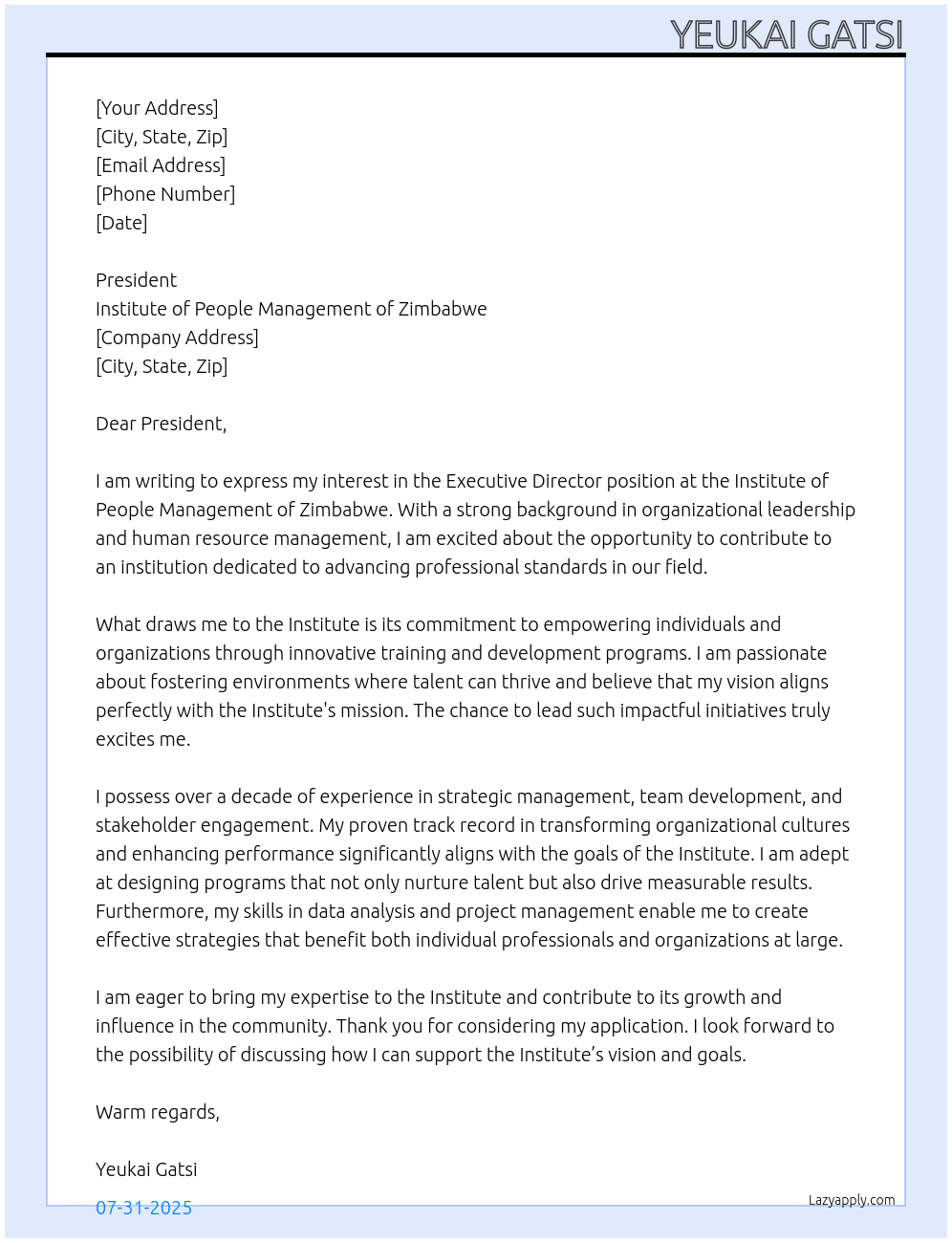 Cover letter for executive director - LazyApply