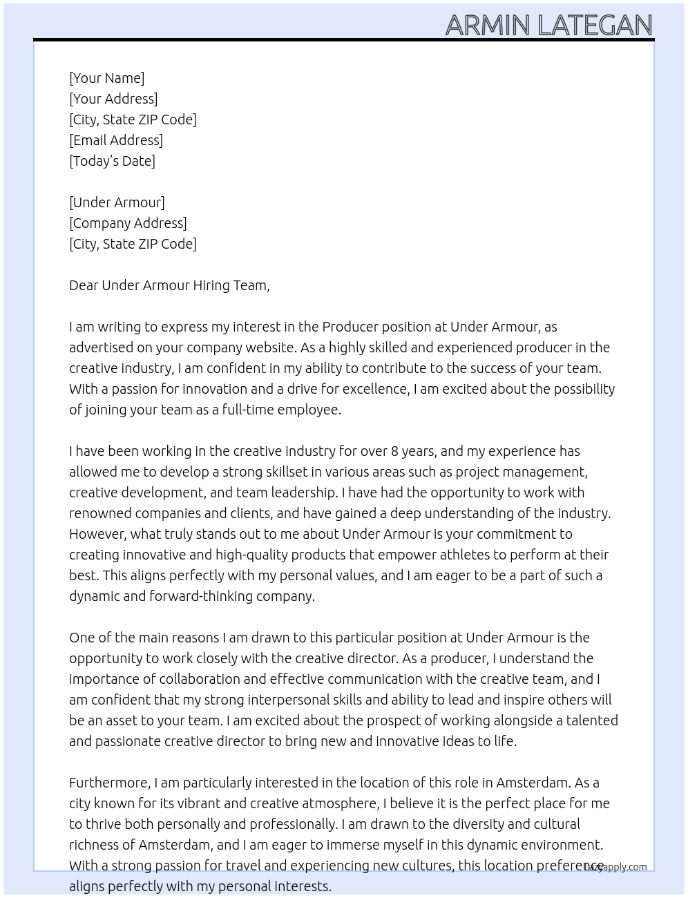 producer At creative director Cover Letter