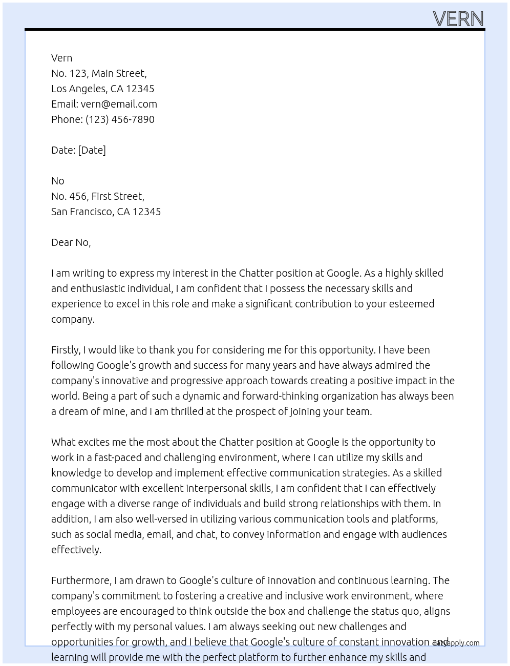 chatter At google Cover Letter