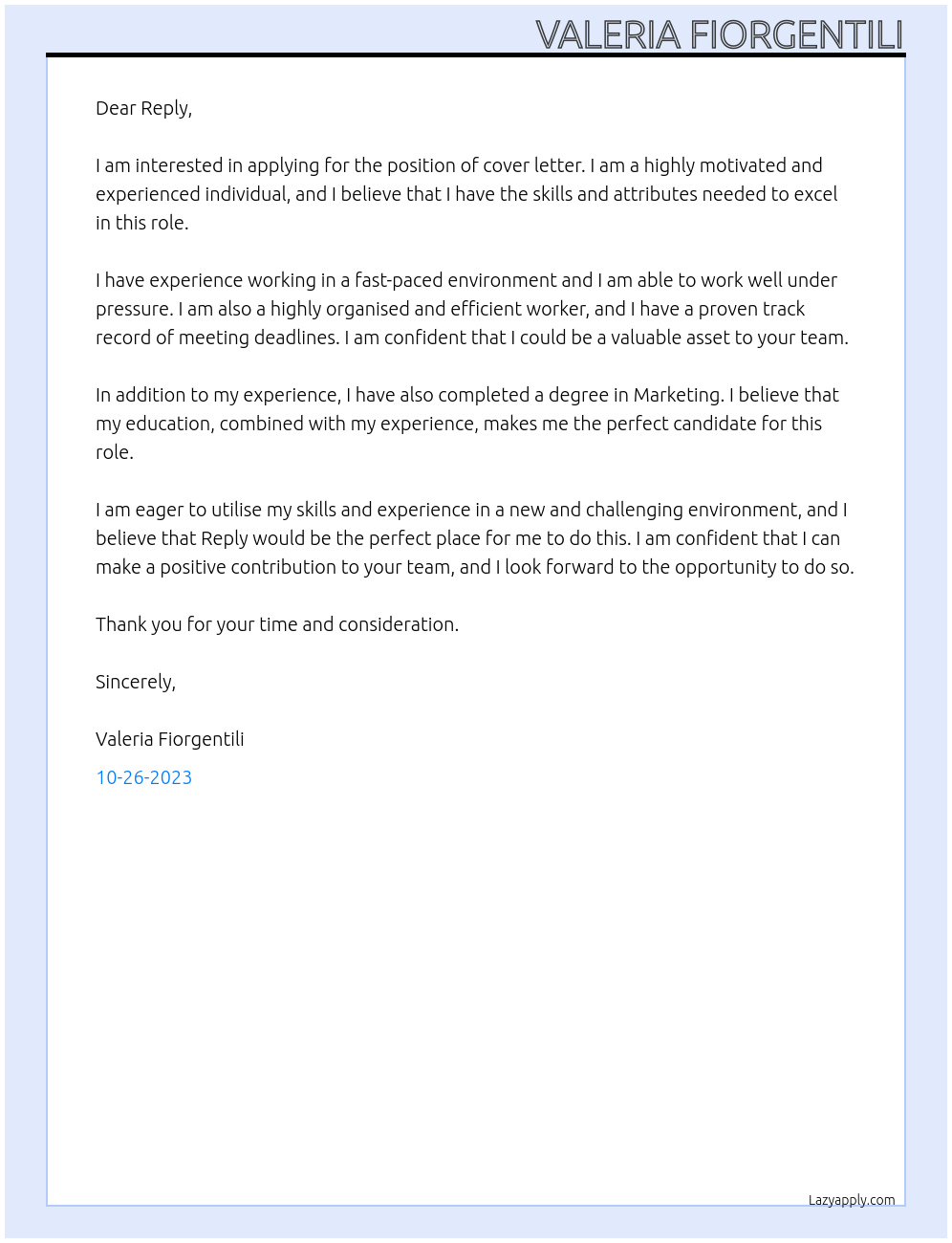 cover letter At reply Cover Letter