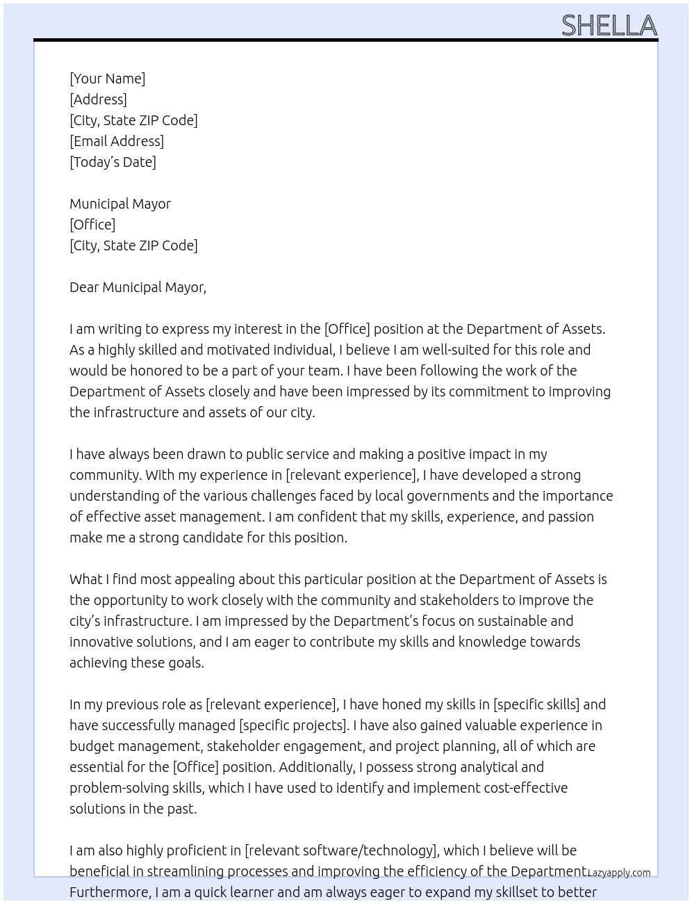 office At Department of Assets Cover Letter