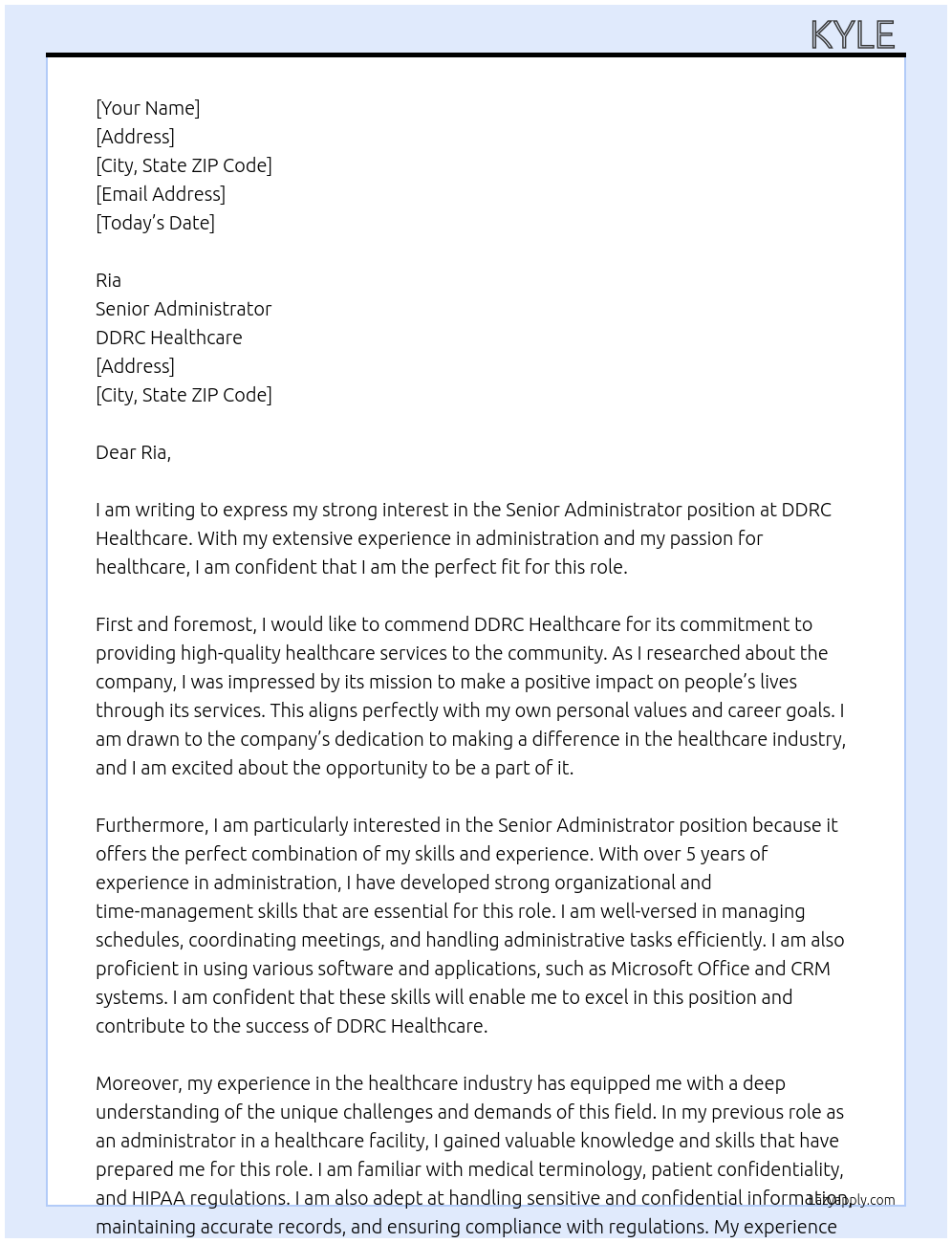 Senior Administrator At DDRC Healthcare Cover Letter