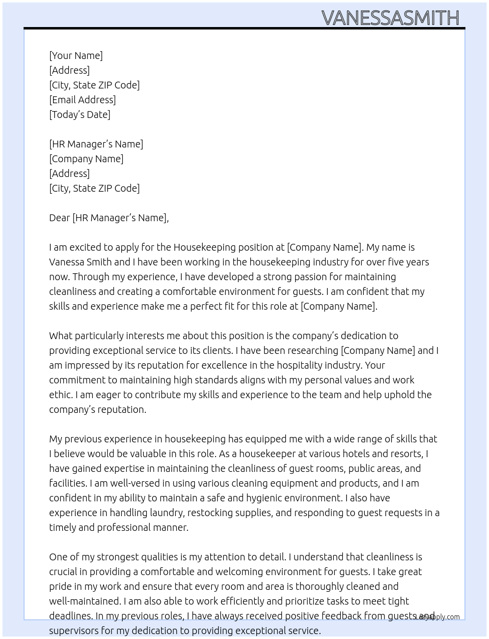 Housekeeping At Housekeeping Cover Letter