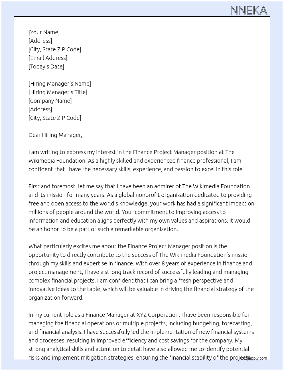 Finance Project Manager At The Wikimedia Foundation Cover Letter