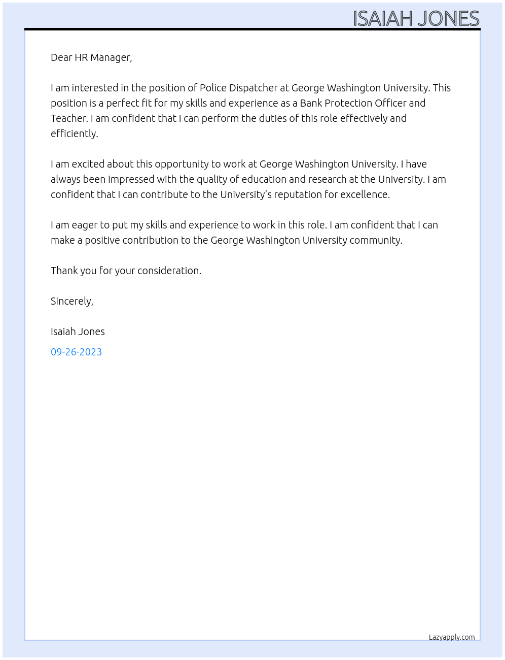 Police Dispatcher At George Washington University Cover Letter