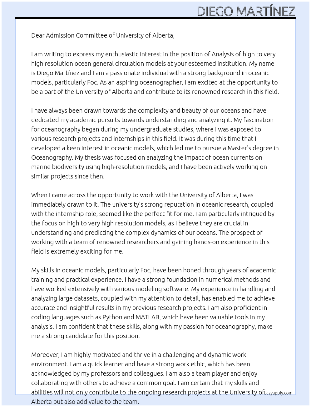 Analysis of high to very high resolution ocean general circulation models university of alberta At university of alberta Cover Letter
