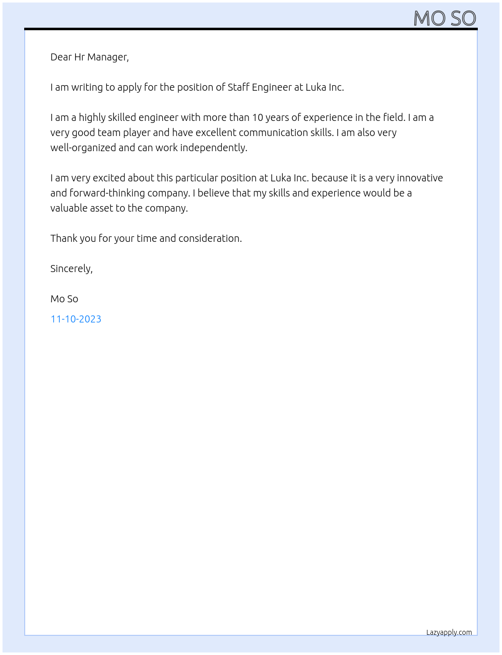 Staff Engineer At Luka Inc. Cover Letter