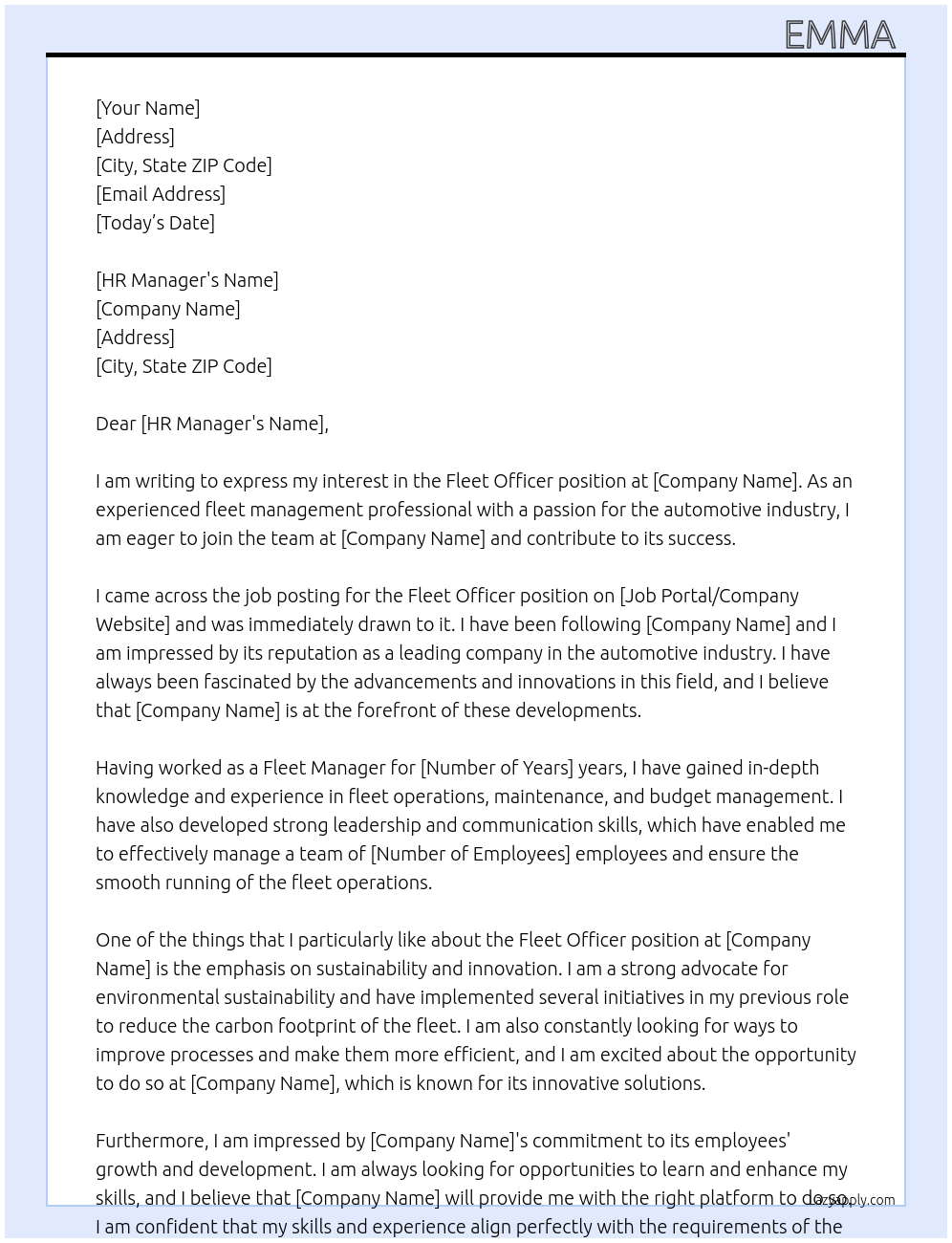 fleet officer At sol Cover Letter