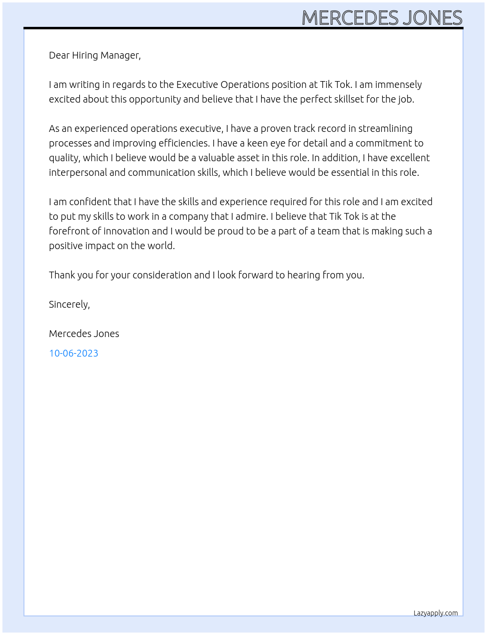 Executive Operations At Tik Tok Cover Letter