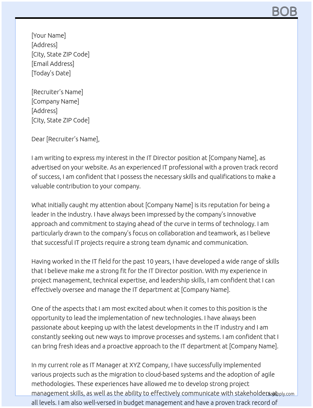 IT Director At R Cover Letter