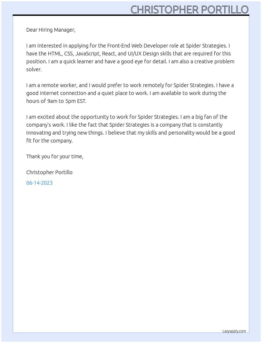 Cover Letter At Spider Strategies Cover Letter