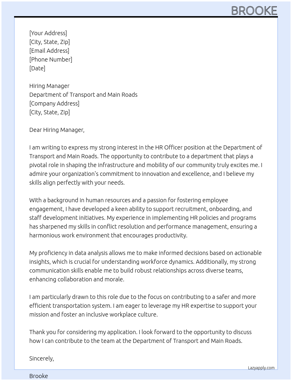 Cover letter for hr officer - LazyApply