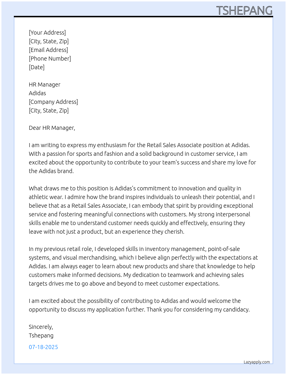 Cover letter for retail sales associate - LazyApply