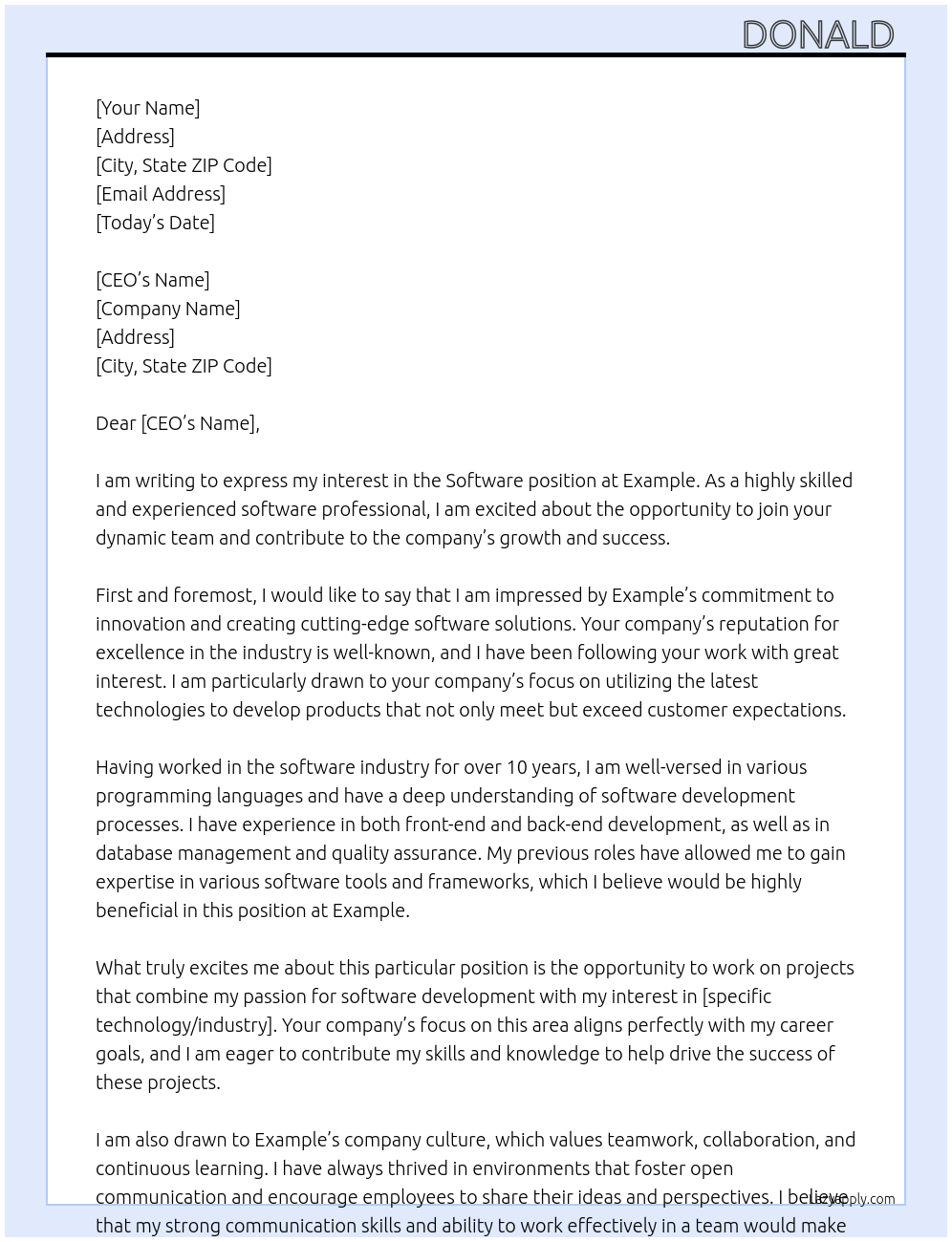 Software At Example Cover Letter