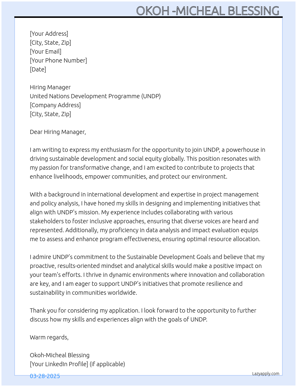 Cover letter for undp - LazyApply