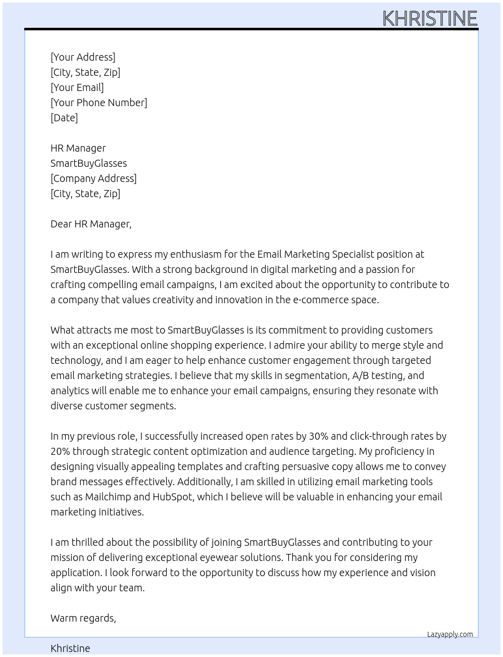 Email Marketing Specialist At smartbuyglasses Cover Letter