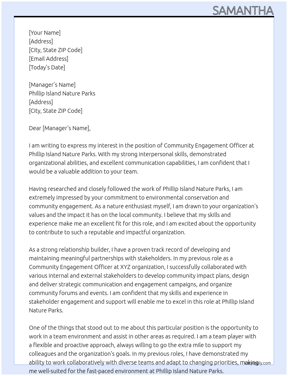 Community Engagement Officer At Phillip Island Nature Parks Cover Letter