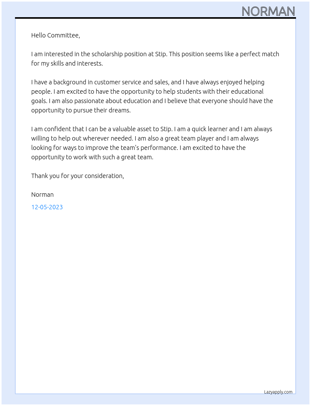 Scholarship At Stip Cover Letter