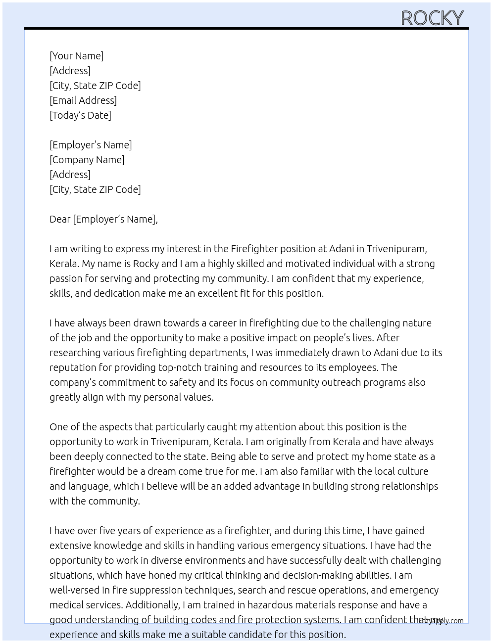 Firefighter At Adani Cover Letter