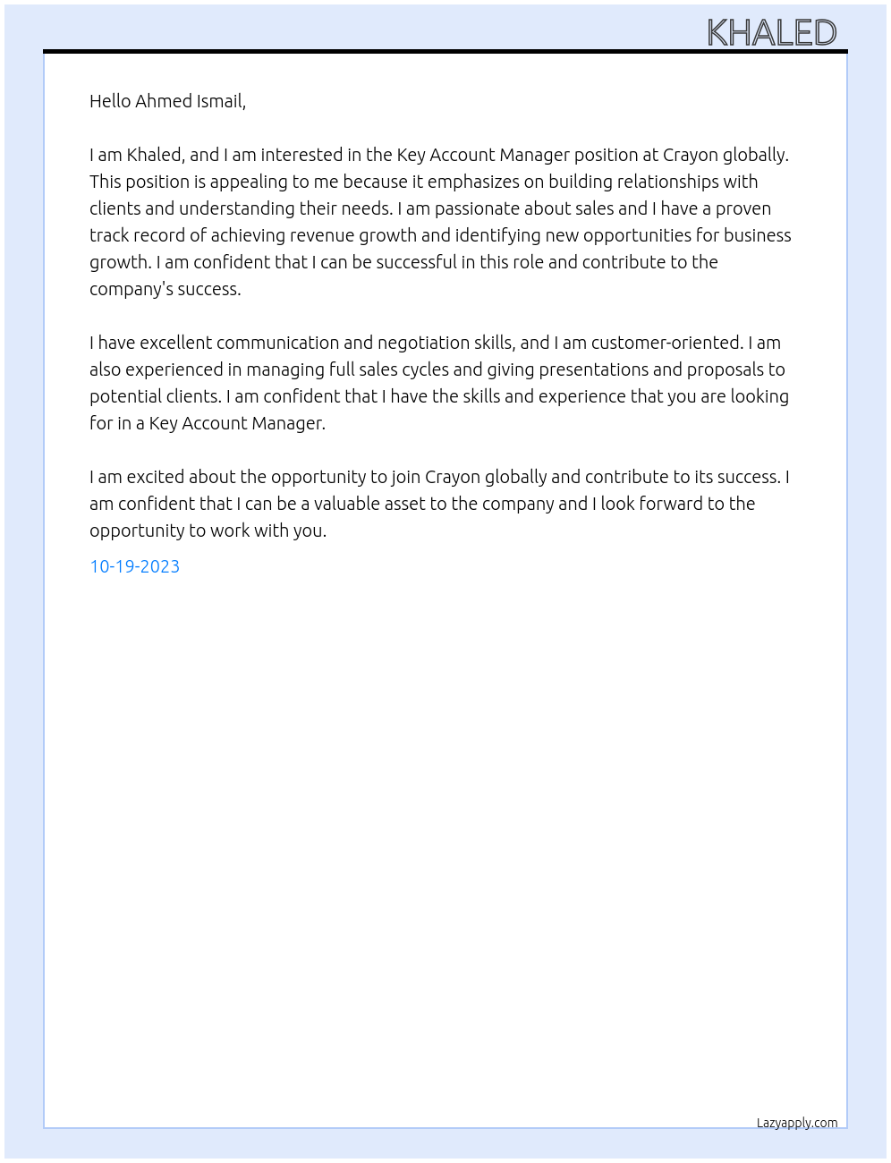 Key Account Manager At Crayon globally  Cover Letter