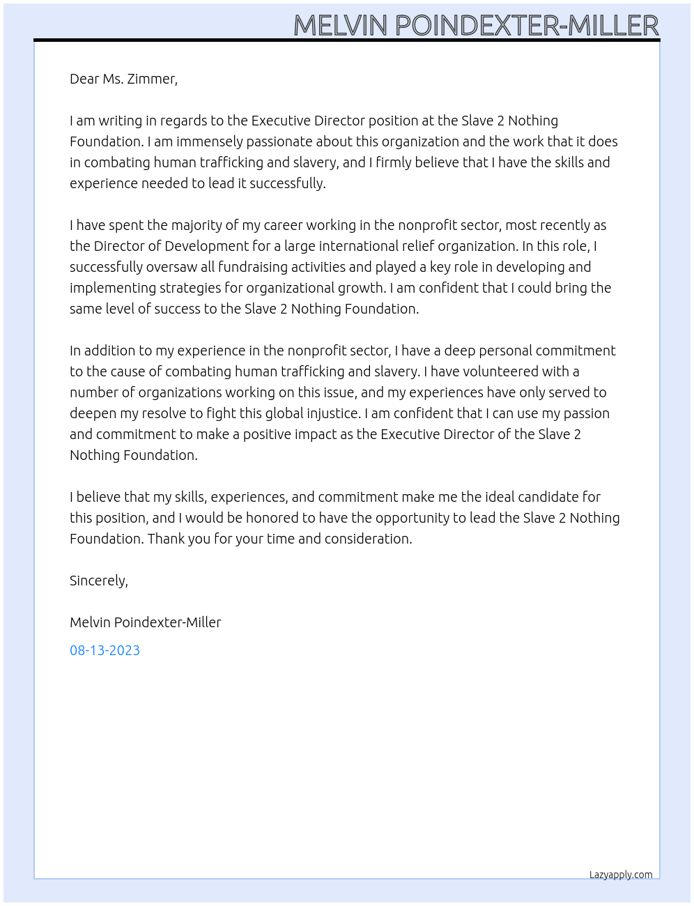 Executive Director At Slave 2 Nothing Foundation Cover Letter